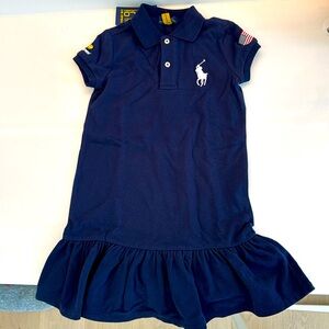 Navy blue girls size 6x cotton mesh polo dress with official US Open logo